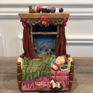 Vintage Ceramic Music Box Child Sleeping Lights Music The Night Before Christmas